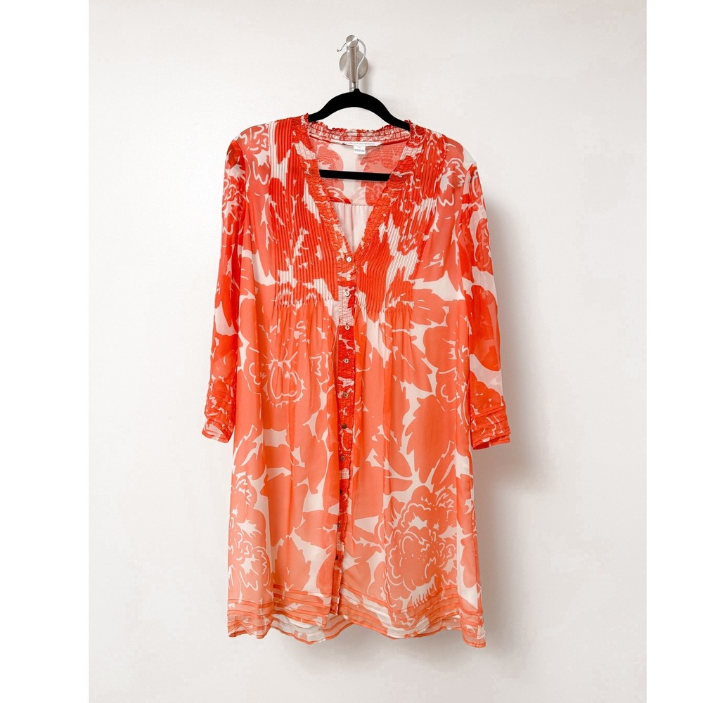 Diane von Furstenberg DVF Layla Orange Floral Pintuck Tunic Kaftan Dress‎ 12
